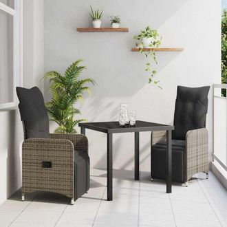 vidaXL Vidaxl - Conjunto De Comedor De Jard&iacute;n Con Coj&iacute;n 3 Pcs Gris Polirat&aacute;n