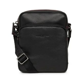Lancaster Vintage Leather Shoulder Bag Black/Red - male - Lancaster - Cross Body Messenger - Black - ONE SIZE - Bags