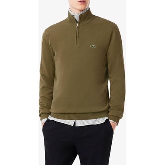 Lacoste Regular Fit Quarter Zip Sweater in Olive at Nordstrom, Size 5