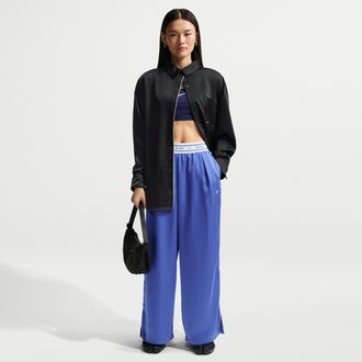 Nike Womens Nike Sportswear Loose Mid-Rise Satin Pants in Blue | IH1326-460