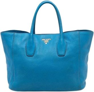 Prada Pre-owned Tote Bags, female, Blue, Size: ONE SIZE Pre-owned Vintage Leather Tote Bag