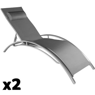 TecTake 2 tumbonas, aluminio, ajustable en 5 niveles, 180 x 59 x 50 cm, gris
