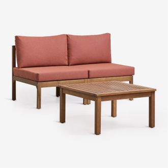 Sklum Conjunto De Jard&iacute;n Con Sof&aacute; Modular De 2 Piezas Y Mesa De Centro En Madera De Acacia Branson Sklum