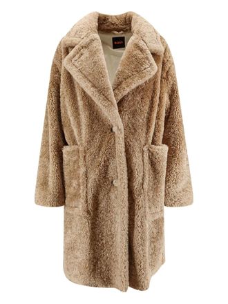 BOSS button-front faux-fur coat - women - Polyester - 38 - Neutrals