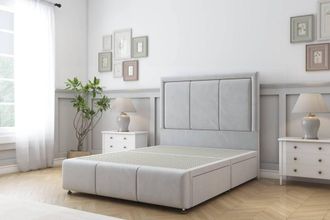 Sloomy Lancaster Plush Divan Base 4 Drawers-54 Headboard & 12 Footboard in Silver | Size: Small Double