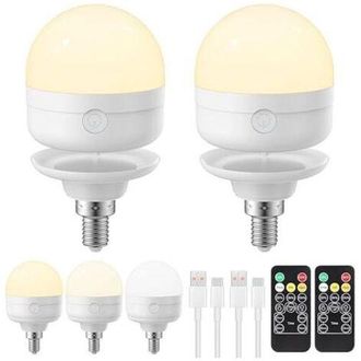 OEM Bombilla Recargable Usb-c Con Mando A Distancia, 3 Colores, Base E14, Regulable, Funciona Con Pilas, 6 W, Funci&oacute;n De Temporizador, Luz De Emergencia M