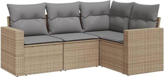 vidaXL Vidaxl - Juego De Sof&aacute;s Jard&iacute;n Con Cojines 4 Pzas Rat&aacute;n Sint&eacute;tico Beige