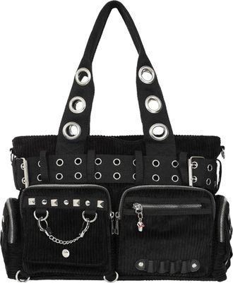 Banned Black Corduroy Handbag Gothic Canvas Tote with Straps and Pockets