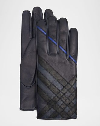 Burberry Men & apos;s Intarsia Check Leather Gloves