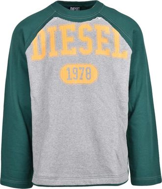 Diesel Color Block Crewneck Sweatshirt With Bold Graphic Detail