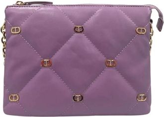 Twinset Gewatteerde Leren Schoudertas met Kettingriem - Dames - Schoudertassen - Paars - ONE Size - Leer - Tassen