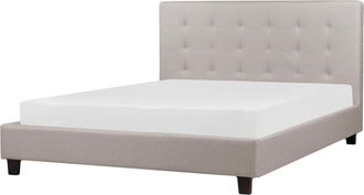 Beliani Beliani - Cama Con Somier De Poli&eacute;ster Gris Claro 160 X 200 Cm Abotonado La Rochelle