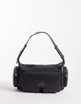 A|X Armani Exchange Borsa da spalla nera con logo-Nero