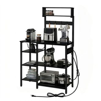 Relaxdays Relaxdays scaffale cucina con presa e USB, A x L x P: 151x82x40 cm, per microonde, mobile, effetto legno, metallo, nero