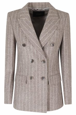 Seventy Mud Striped Double-Breasted Back Vent Acrylic-Blend Jacket