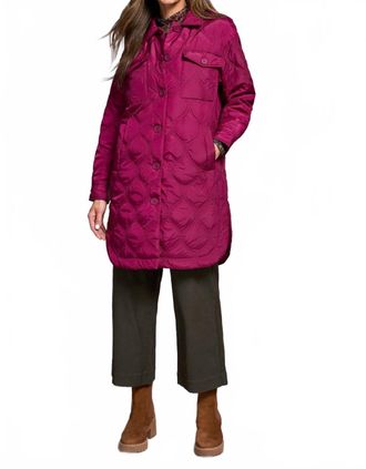 Tribal Womens Long Quilted Button Up Jacket With Pockets In Plum Wine