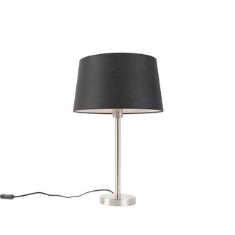 QAZQA Moderno L&aacute;mpara De Mesa Moderna De Acero Con Pantalla Negra 35 Cm - Simplo Acero /textil Redonda Adecuado Para Led Max. 1 X 60 Watt - Qazqa