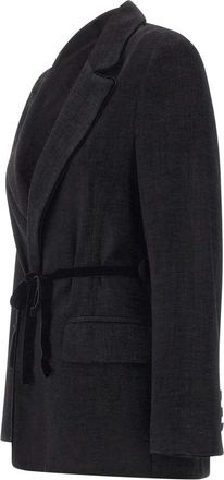 Kaos Blazer zonder knopen met ceintuur - Dames - Blazers - Zwart - M - Leer - Jassen