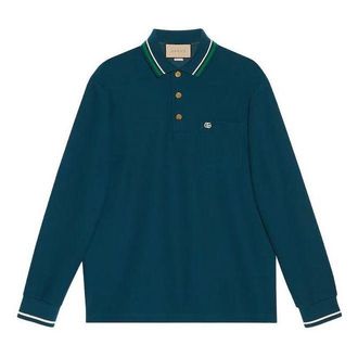 Gucci Wool Cotton Jersey Long Sleeve Polo Shirt Dark Blue 752608-XJFTM-4330