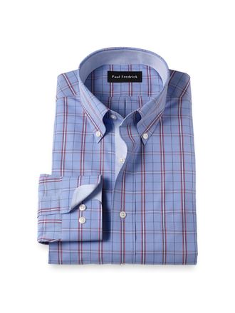 Paul Fredrick Non-iron Cotton Check Dress Shirt With Contrast Trim