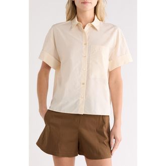 Theory Short Sleeve Button-Up Shirt in Almond at Nordstrom Rack, Size Medium