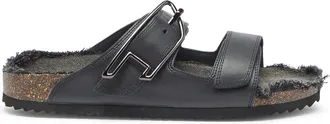 Diesel D-Woodstock - Leather slide with cork footbed - Sandals - Man - Black