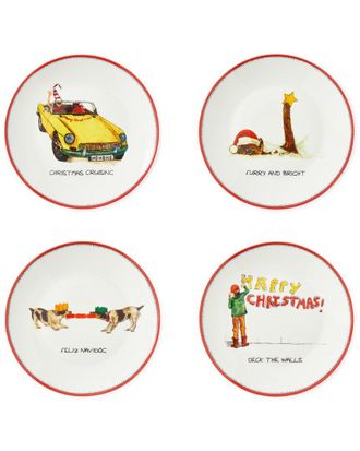 Spode Set Of 4 Kit Kemp Doodles Tidbit Plates