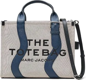 Marc Jacobs The Wavy Canvas Medium Tote Bag Tote Handbags Ivory/Navy, Canvas/Cotton/Leather