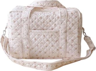 Generic Quilted Puffer Bag for Women Floral Shoulder Bag Nylon Adjustable Strap Carry on Bag Multiple Pocket Crossbody Bag for Travel