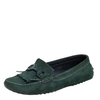 Tod's Tods Green Suede Fringe Slip On Loafers