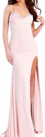 Jovani Fitted Rhinestone Prom Dress With Open Back In Blush