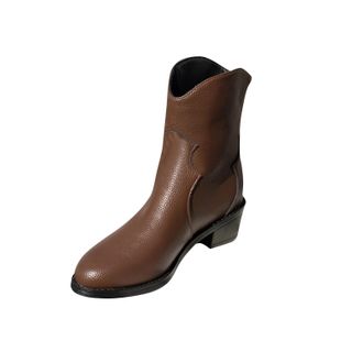 Generic Brown Women Large Size Round Toe Block Heel Zipper Short Boots for Fall and Winter Comfort Casual Shoes with Thick Sole and Easy to Wear