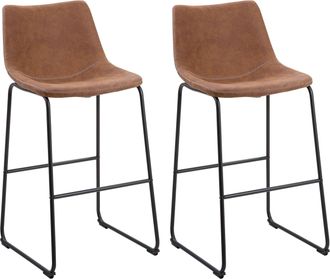 Beliani Beliani - Conjunto De 2 Taburetes De Bar Tapizados En Tela Marr&oacute;n Patas De Metal Negro Reposapi&eacute;s Industrial Franks
