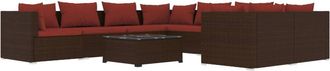 vidaXL Set Muebles De Jard&iacute;n 9 Piezas Y Cojines Rat&aacute;n Sint&eacute;tico Marr&oacute;n Vidaxl
