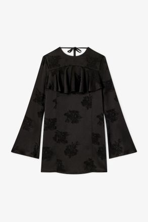 Ganni Black Ruffle Mini Dress - Size 10/12 Acetate