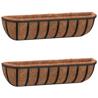 vidaXL Vidaxl - Macetas Pared 2 Uds Revestimiento Coco Acero Negro 91x20x23 Cm