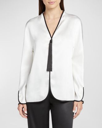 Giorgio Armani Tassel Silk Blouse with Contrast Tipping