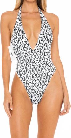 Aexae Monogram Tie-Neck One-Piece Swimsuit In Black / White