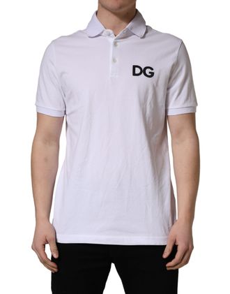 Dolce & Gabbana White Logo Embroidered Cotton Polo Mens T-shirt