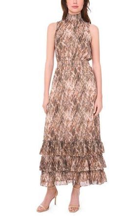 Halogen Sleeveless Smocked Ruffle Tiered Maxi Dress in Silver Smoke at Nordstrom Rack, Size Xx-Small