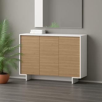 Dmora Aparador Aneto, Aparador De Sal&oacute;n, Buffet De Sal&oacute;n Con 3 Puertas Y 1 Caj&oacute;n, 100% Made In Italy, 134x35h87 Cm, Blanco Y Roble, Con Embalaje Reforzado -