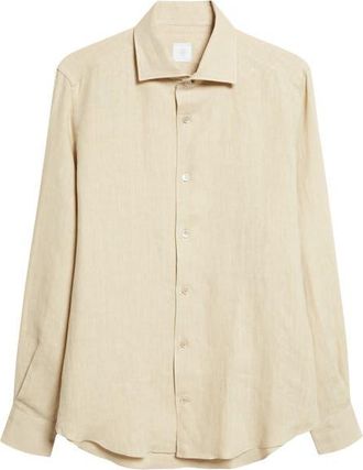 Eleventy Linen Button-Up Shirt in 102 Coriander at Nordstrom, Size Xx-Large