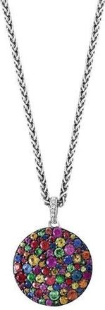 Effy Diamond & Tsavorite Round Pendant Necklace in Silver Multi at Nordstrom Rack, Size 18