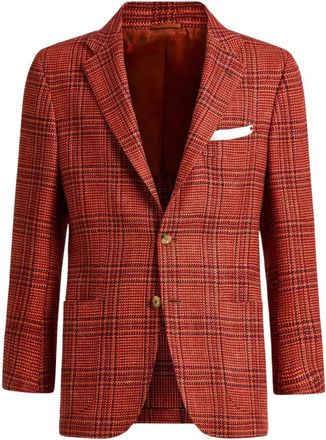 Kiton Glen Plaid Kasjmier Jas - Heren - Blazers - Rood - 2XL - Kasjmier - Jassen