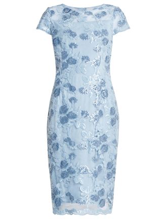 Gina Bacconi Womens Millie Midi Embroidered Dress - Sky Blue - Size 8 UK