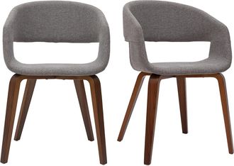 Miliboo Set De 2 Sillas De Dise&ntilde;o De Tela Gris Claro Con Patas De Madera Oscura Slam