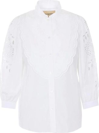 Valentino Garavani Camisa de Popel&iacute;n de Algod&oacute;n Bordada - Blouses & Shirts - Mujer - Blanco - S