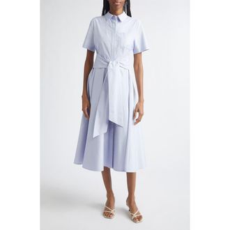 Toccin Megan Short Sleeve Tie Front Cotton Shirtdress in Oxford Blue at Nordstrom, Size X-Large