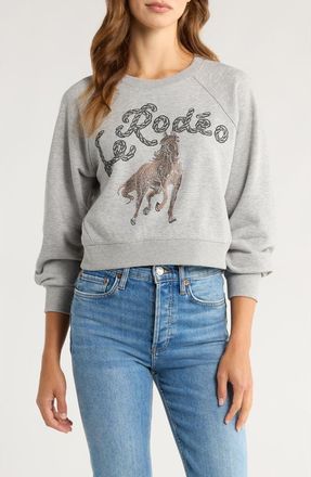 Cinq à Sept Jennifer Le Rodeo Beaded Cotton Blend Sweatshirt in Heather Grey at Nordstrom, Size X-Small