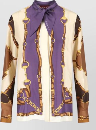 Gucci long sleeve scarf neck belt print shirt